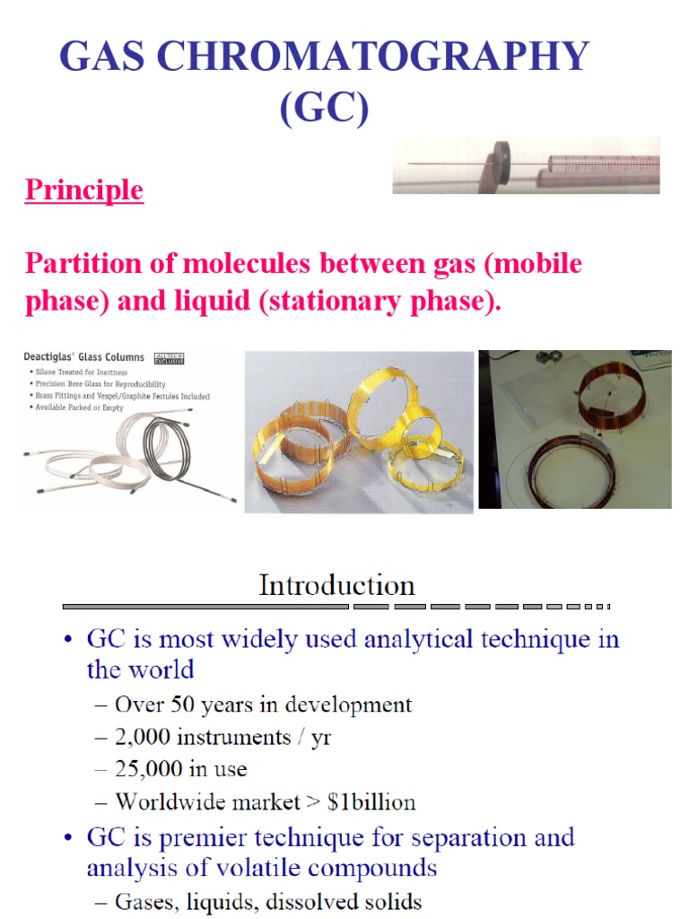 Gas Chromatography (GC) Principle Partition of Molecules Between Gas