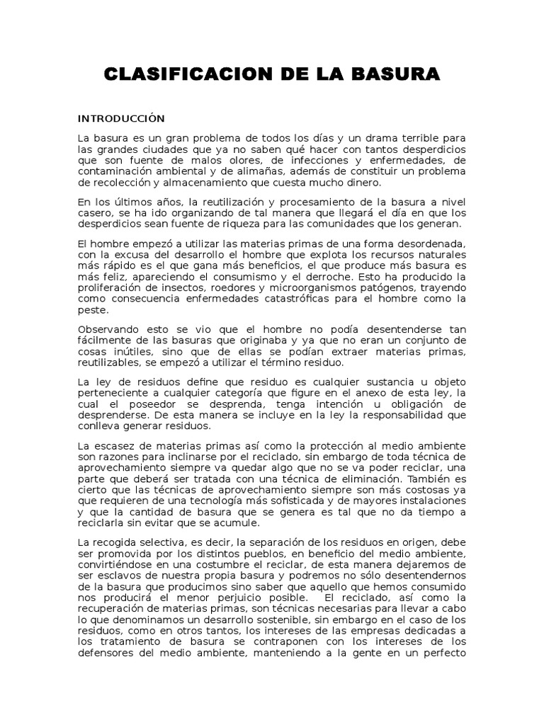 Clasificación y Manejo de Basura | PDF | Reciclaje | Residuos