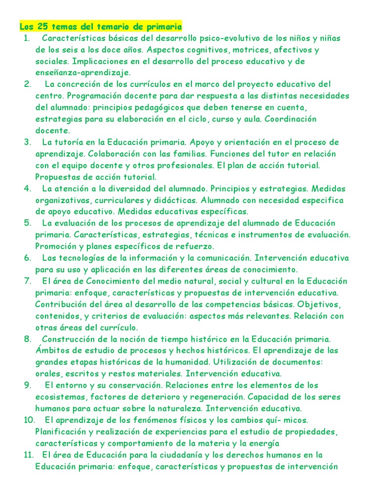 25 Temas Clave para Educación Primaria | PDF | Educación primaria ...