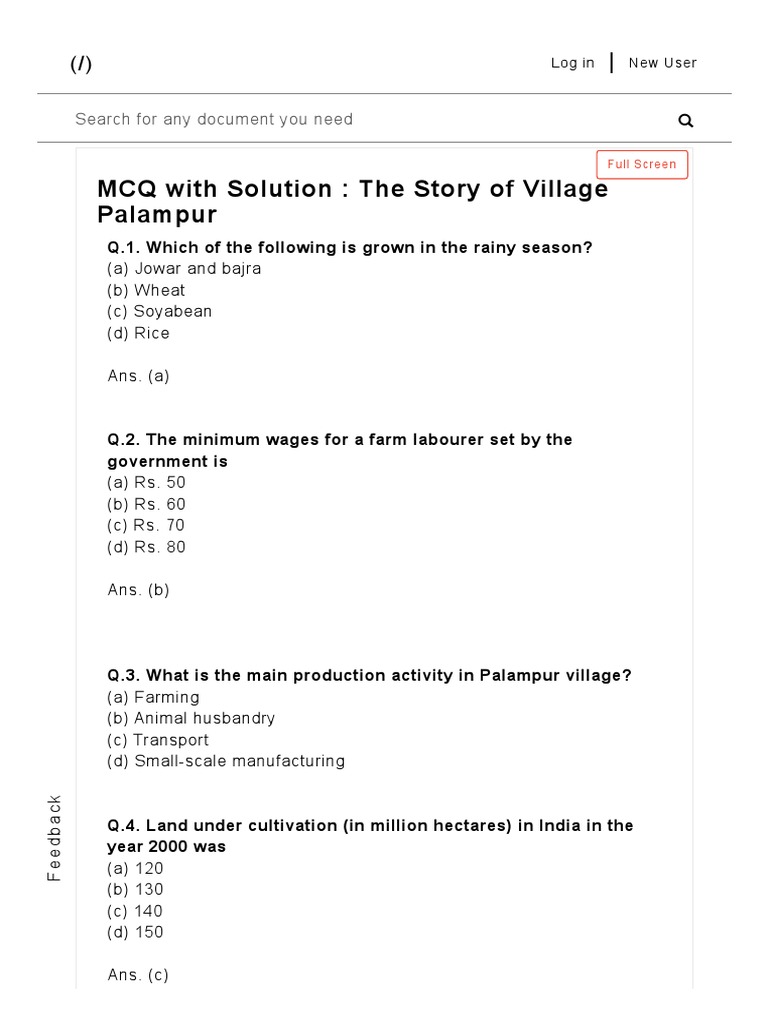 MCQ With Solution The Story of Village Palampur Edurev PDF