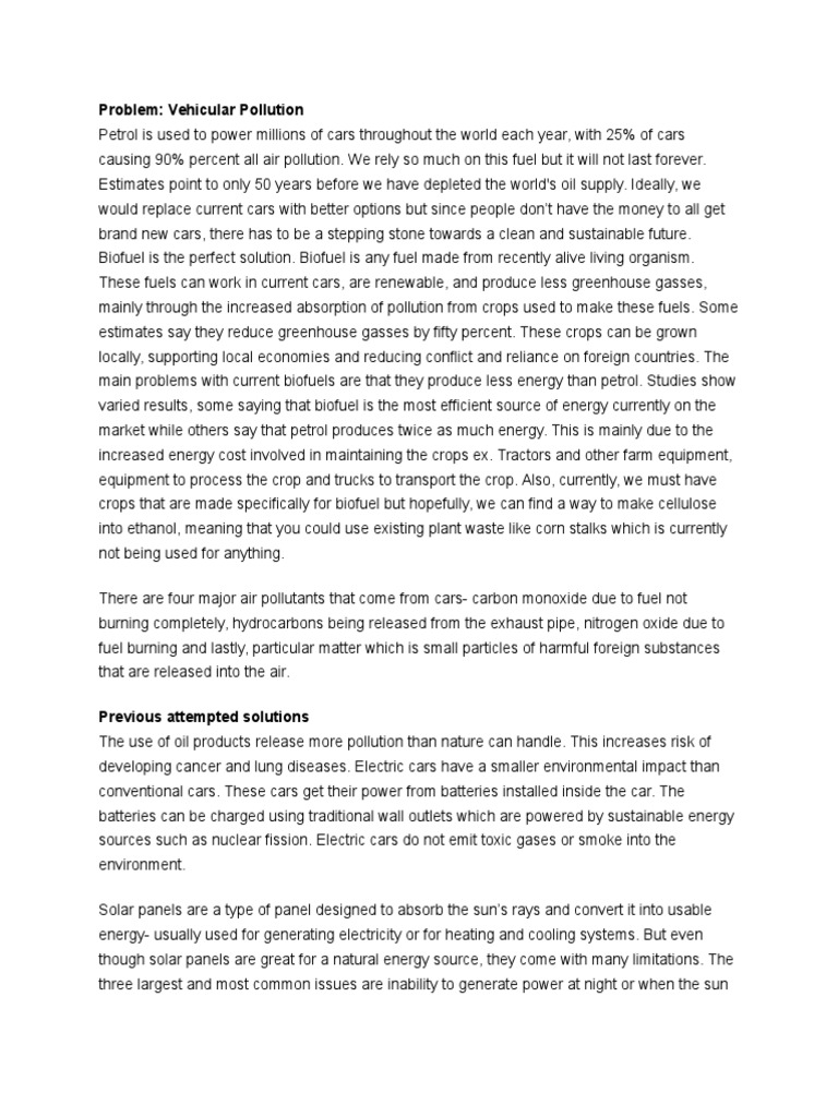 Problem: Vehicular Pollution | PDF | Biofuel | Gasoline