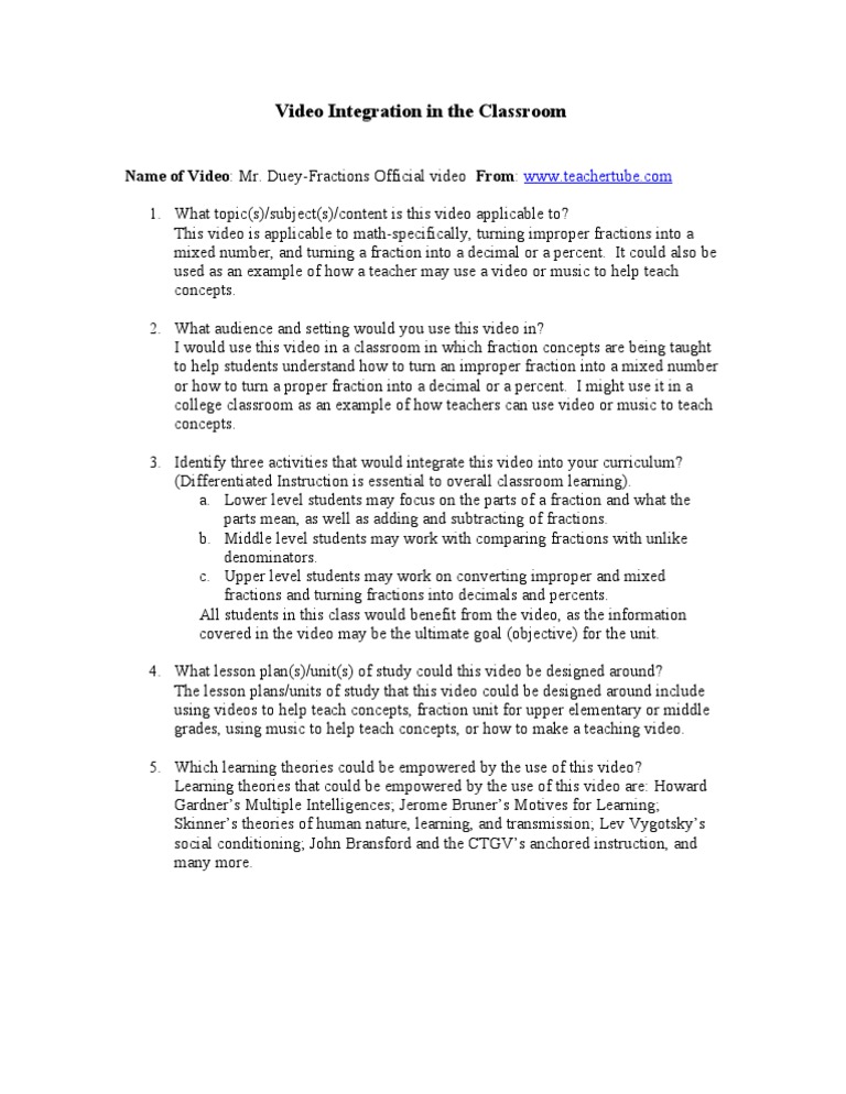 Integrating Video for Teaching Fractions | PDF | Career & Growth