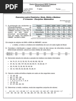 Exercícios 6 º ano-Matemática-Média Aritmética | PDF