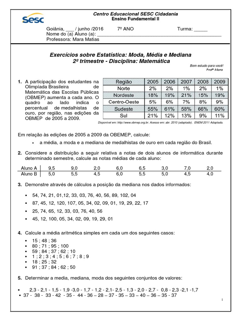 Atividades Mdia Moda Mediana Coreo7b Youtube