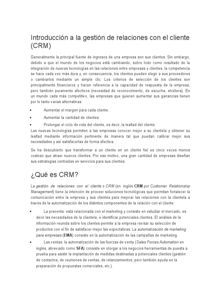 Introducción a la Gestión CRM | PDF | Gestión de la relación con el ...