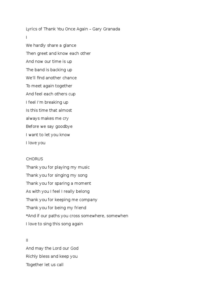 Lyrics of Thank You Once Again | PDF | Songs | Entertainment (General)