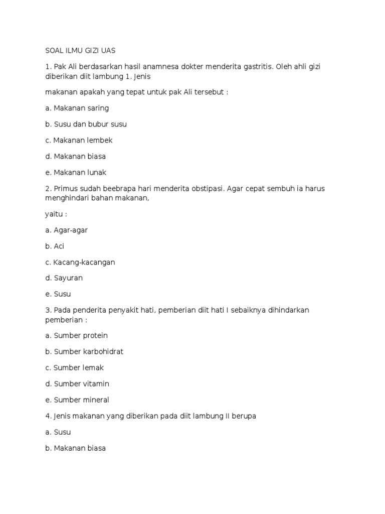 Soal Ilmu Gizi Uas