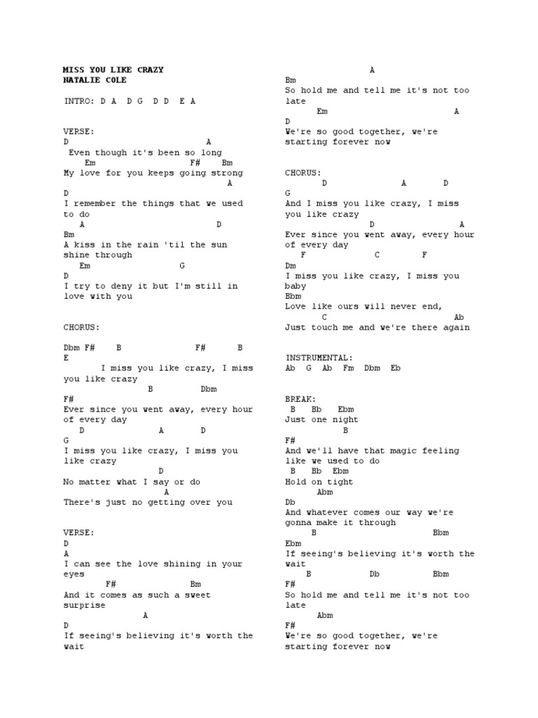 Miss You Like Crazy Chords Pdf