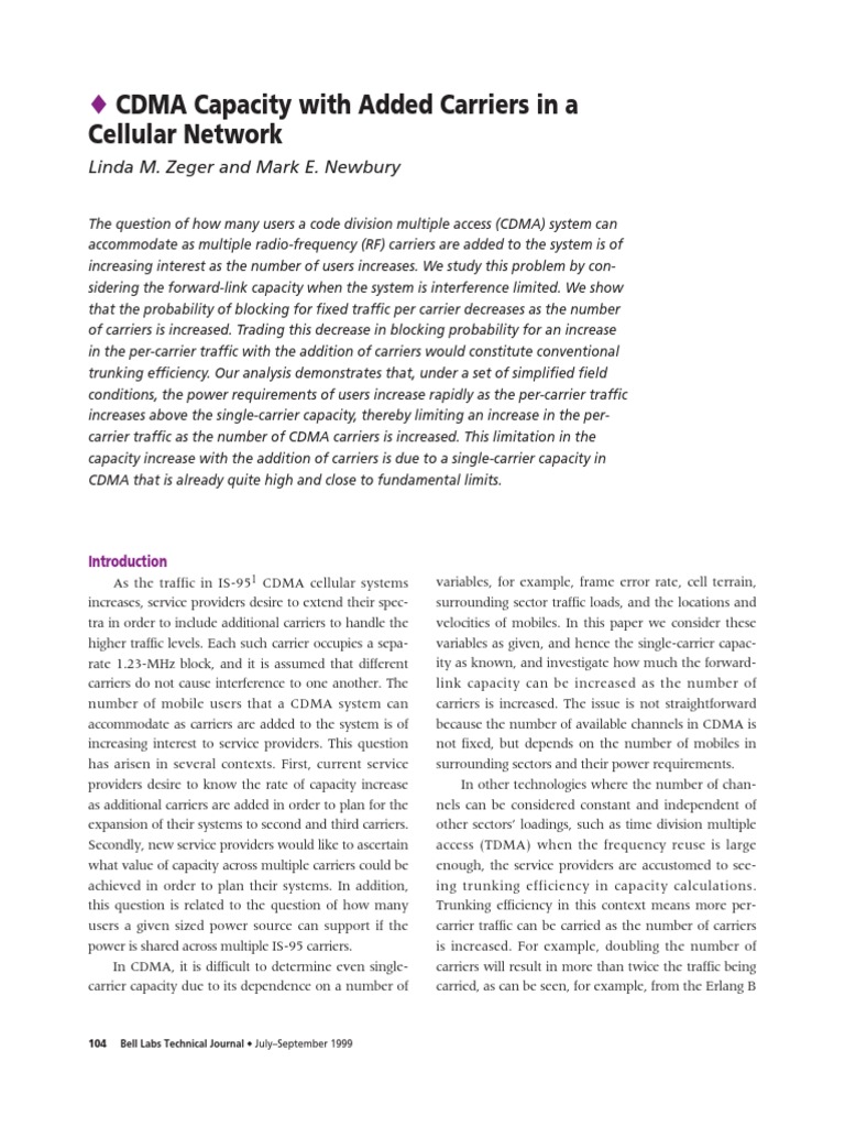 CDMA Capacity with Multiple Carriers | PDF | Code Division Multiple ...