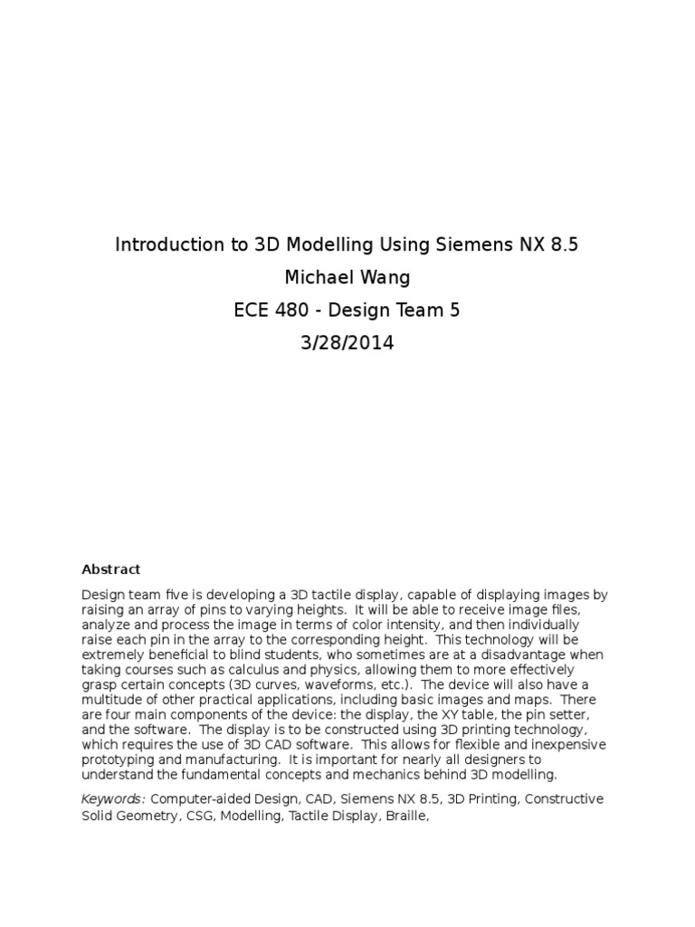 3D Modelling with Siemens NX 8.5 | PDF | Teaching Methods & Materials