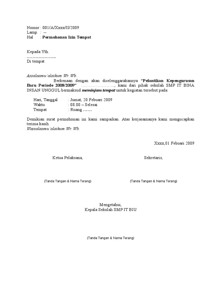 Surat Permohonan Izin Tempat