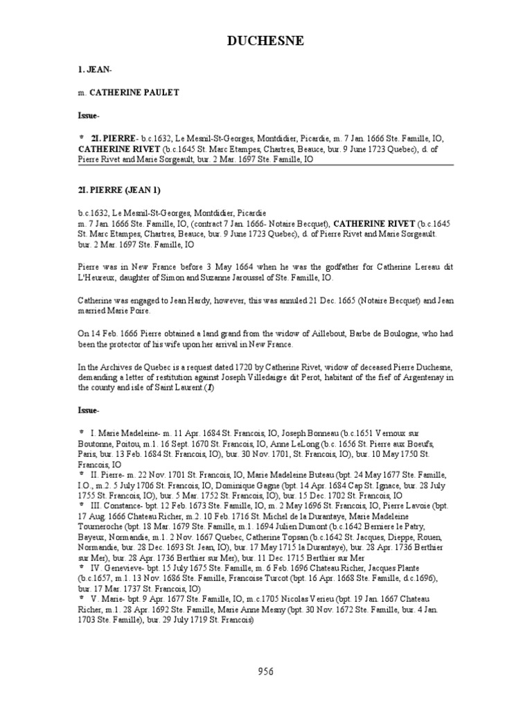 Duchesne Genealogy PDF