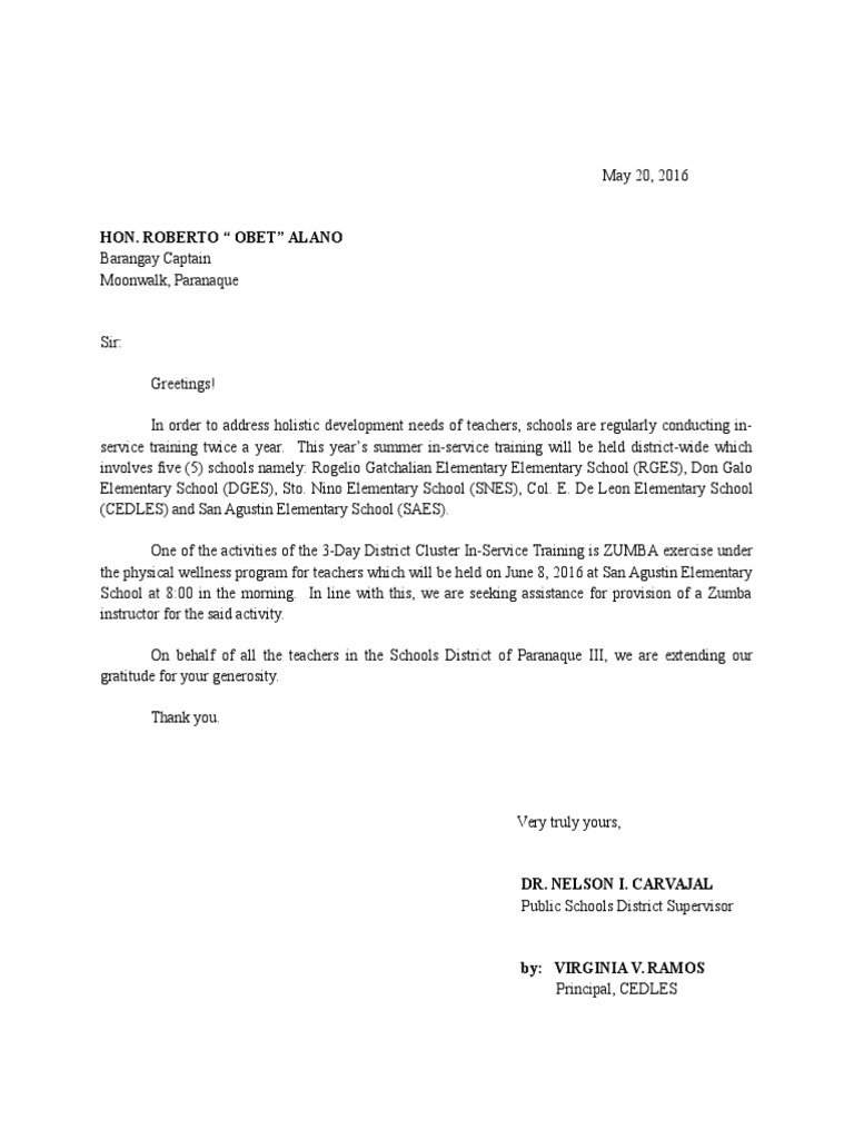 request letter zumba instructor