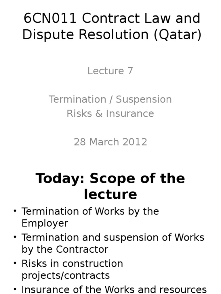 Termination Suspension Risks and Insurance PDF General Contractor