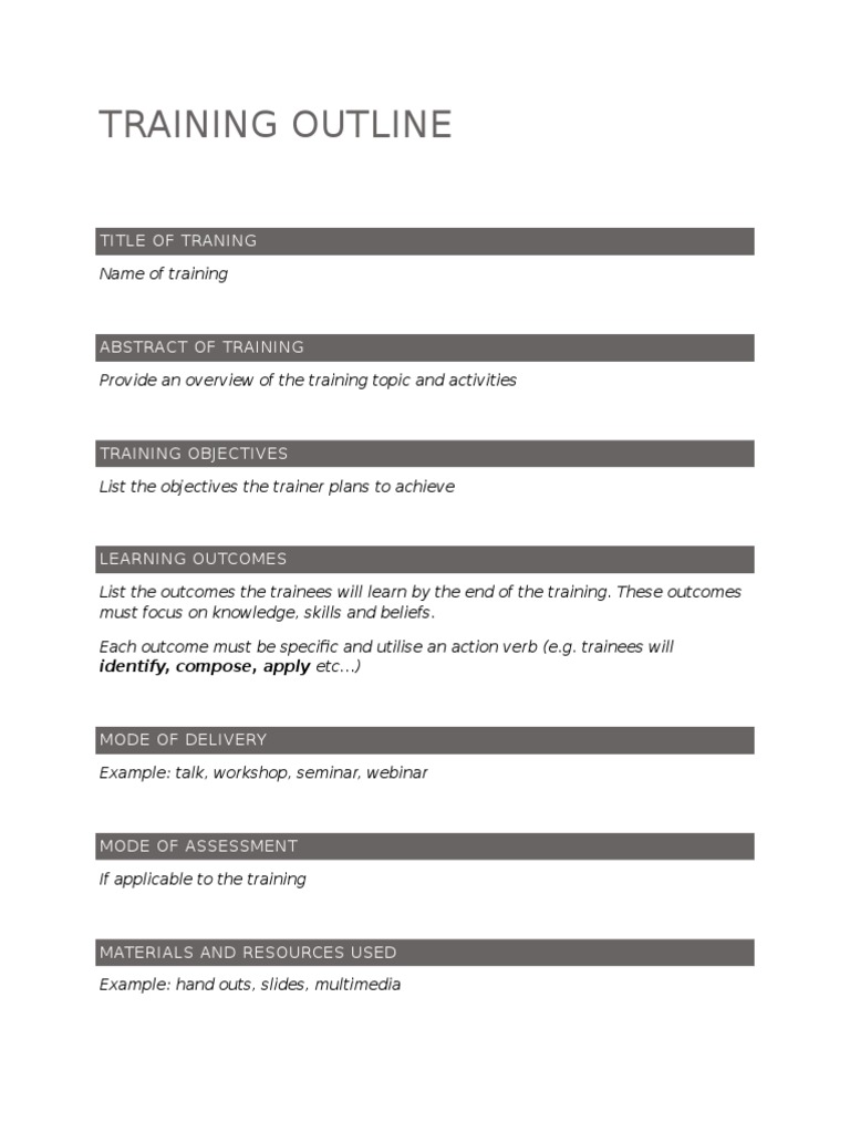 Comprehensive Training Outline Guide | PDF
