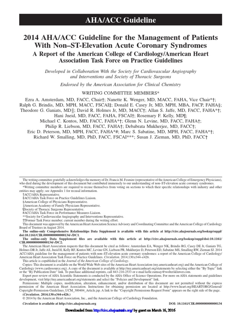 2014 AHA-ACC Guideline For The Management of Patients With Non-ST ...