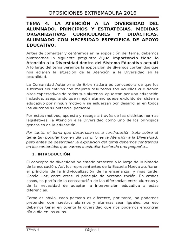 Atención a la Diversidad en Extremadura | PDF | Plan de estudios ...