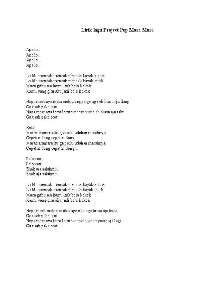 Lirik Lagu Project Pop Mara Mara