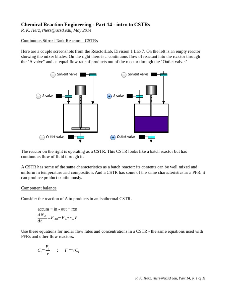 Cre Notes 14 Intro To Cstrs Pdf Chemical Reactor Chemical Kinetics