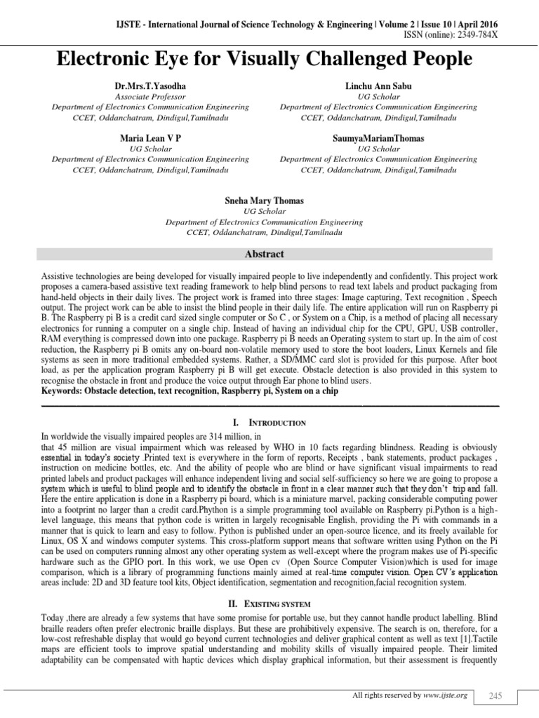 Assistive Tech for the Visually Impaired | PDF | Visual Impairment ...