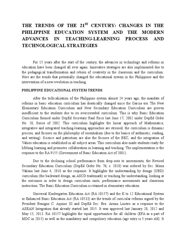 The Evolution of the Philippine Education System: Adapting to 21st ...