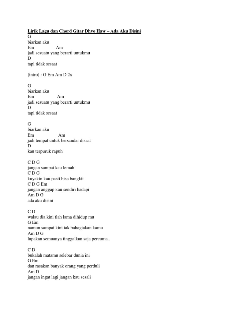 Ada Aku Disini Dhyo Haw Chord PDF