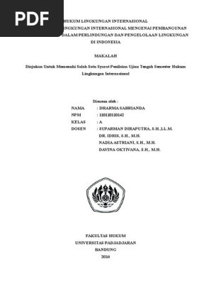 Prinsip Hukum Lingkungan Internasional Mengenai Pembangunan Berkelanjutan Dalam Perlindungan Dan Pengelolaan Lingkungan Di Indonesia