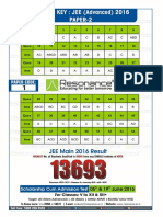 Jee Advance 2016 Paper 2 Code 1 Answer Key v2