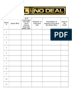 Deal or No Deal Score Sheet