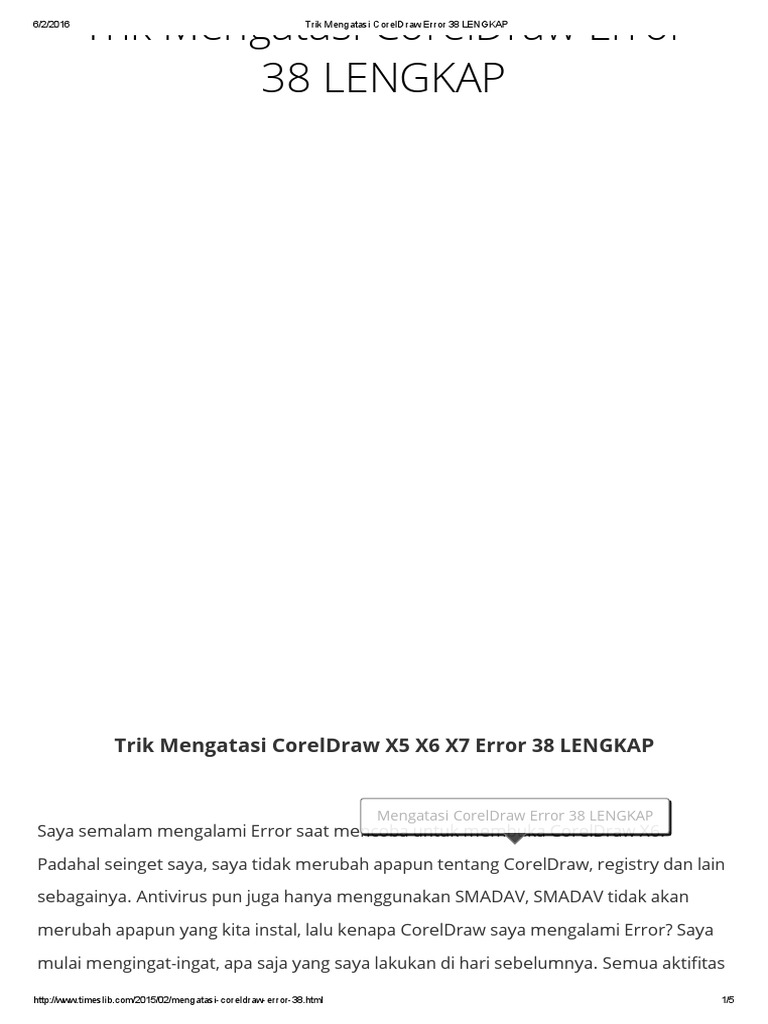 Trik Mengatasi CorelDraw Error 38 LENGKAP | PDF | Komputer