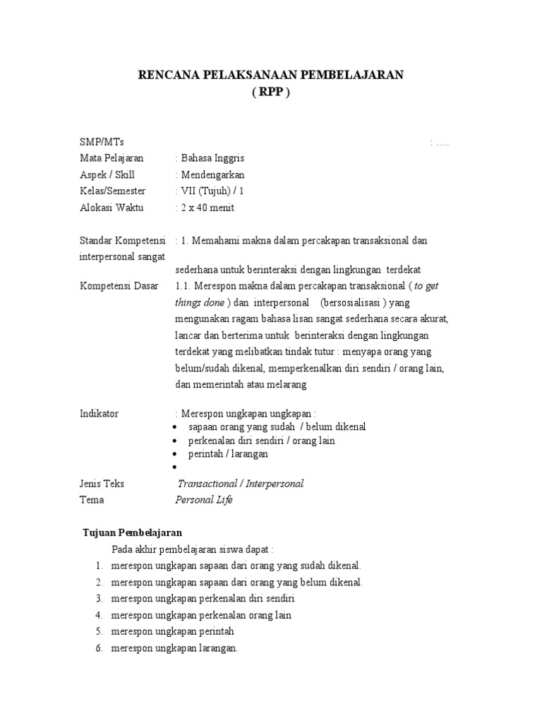 Rpp Smp Listening Sk 1 Kd 1 1