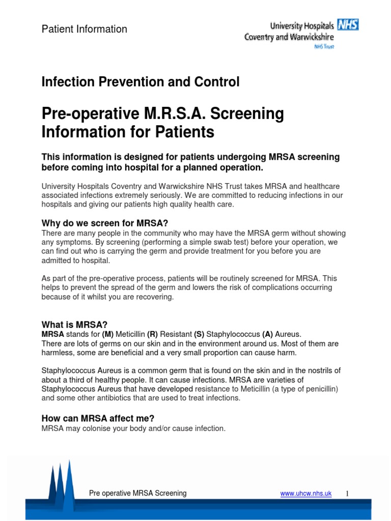 Pre-Operative MRSA Screening Guide | PDF | Methicillin Resistant ...