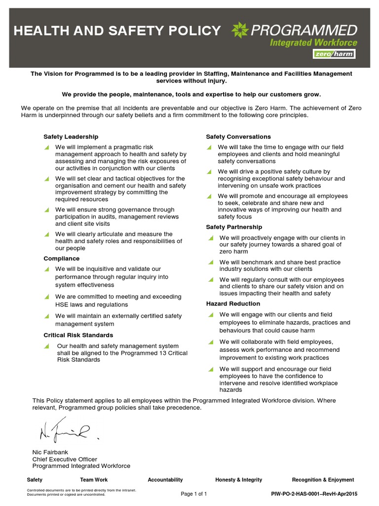 Health and Safety Policy | PDF | Occupational Safety And Health | Safety
