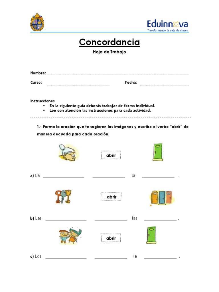03a Hoja de Trabajo - Concordancia Verbal | PDF, image size:768x1024