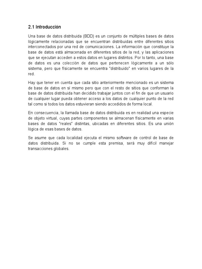 Base Datos Distribuidas Pdf Bases De Datos Distribución Comercial