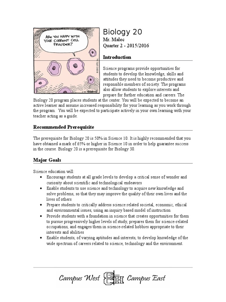 Bio 20 Course Outline q1 2015-2016 | PDF | Cellular Respiration ...