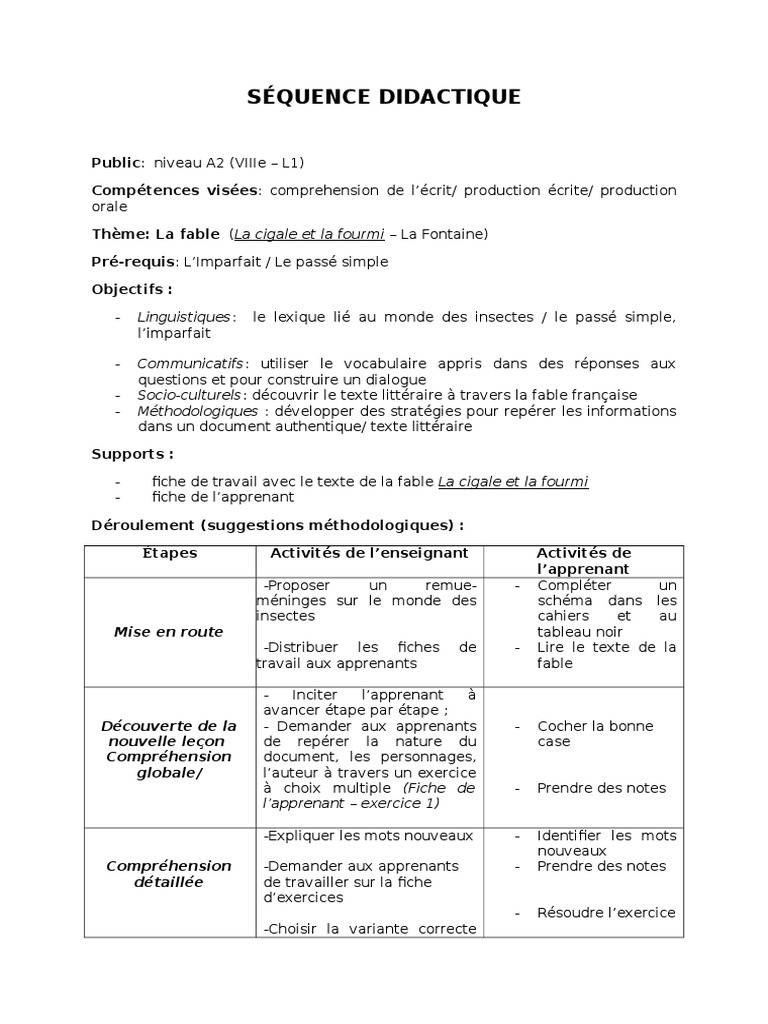 Galm Page De Garde Cahier Secventa Didactica Text Literar 1 | PDF | Fable