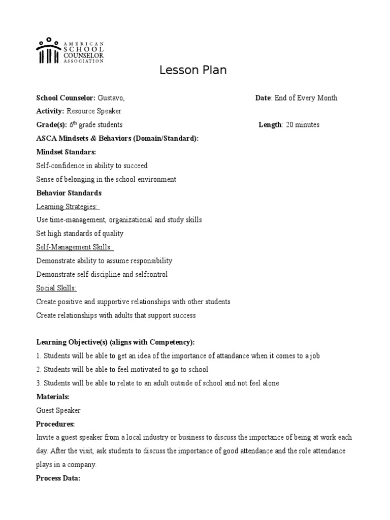 Lesson Plan Guest Speaker