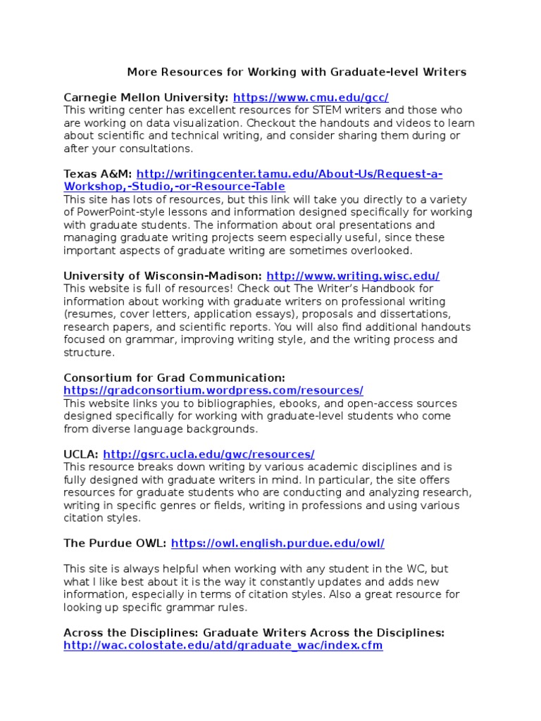 Resources for Graduate-Level Writing | PDF | Career & Growth | Art