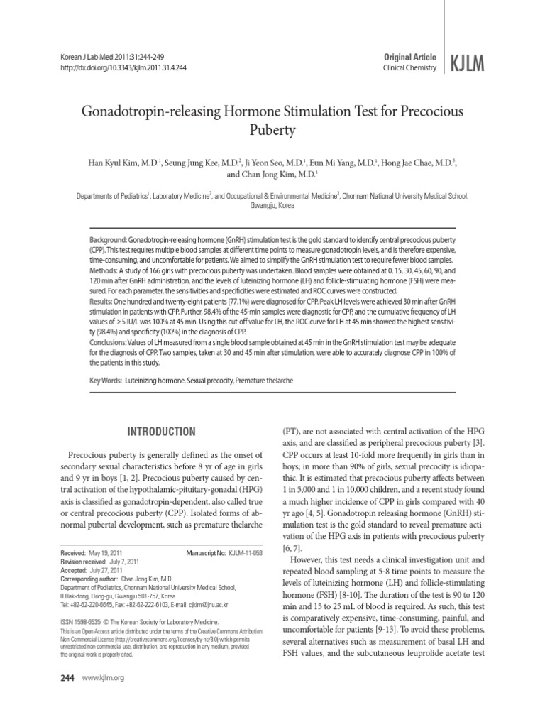 DX Test de GNRH 2011 | PDF | Luteinizing Hormone | Puberty