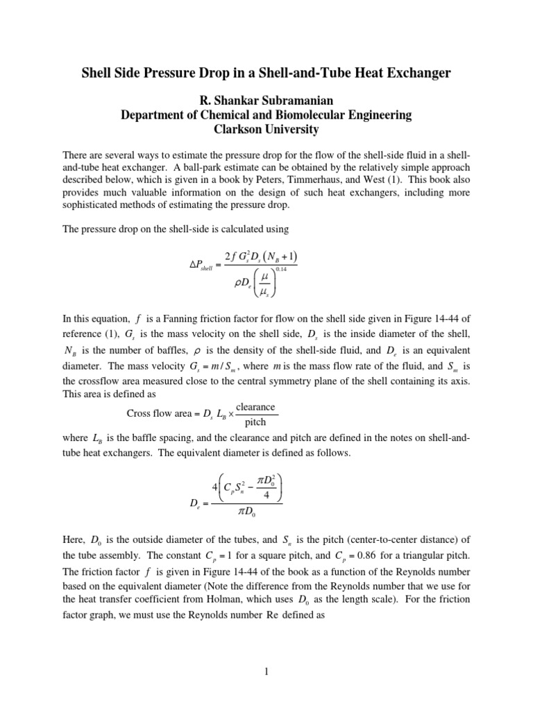 Shell Side Pressure Drop Calculation | PDF