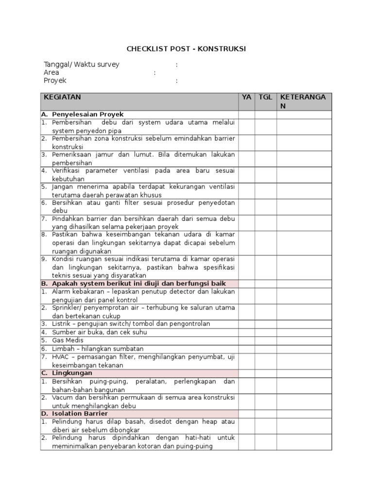 Checklist Post Konstruksi Icra
