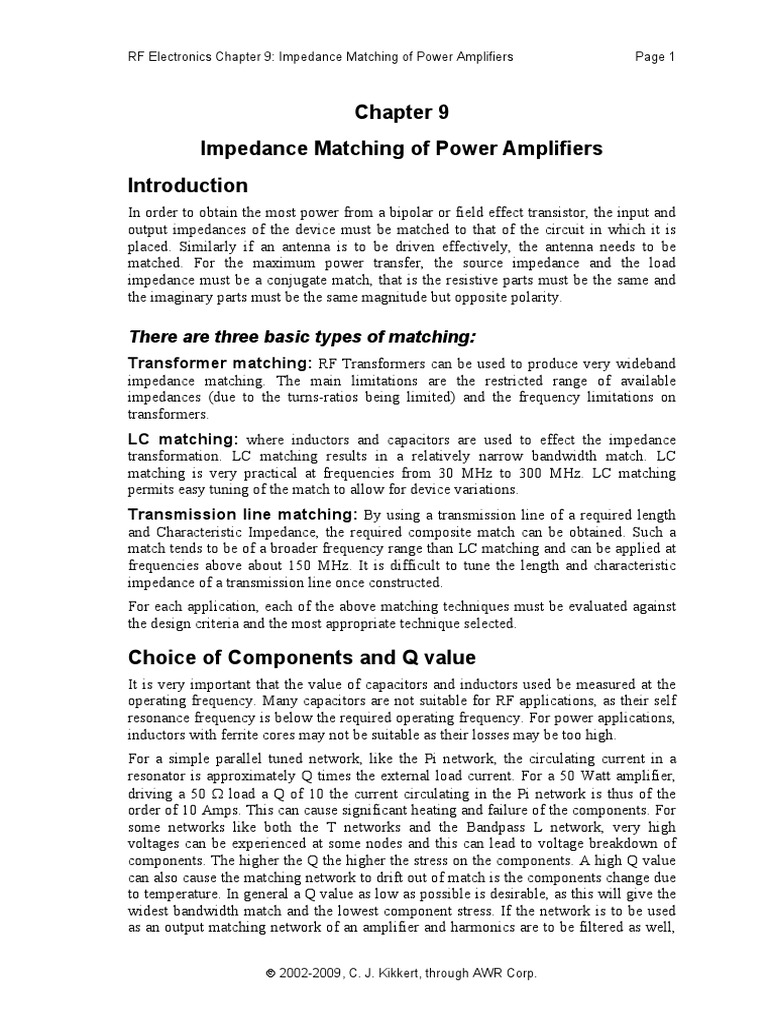 12RF Electronics Kikkert Ch9 MatchingPowerAmplifiers Download Free