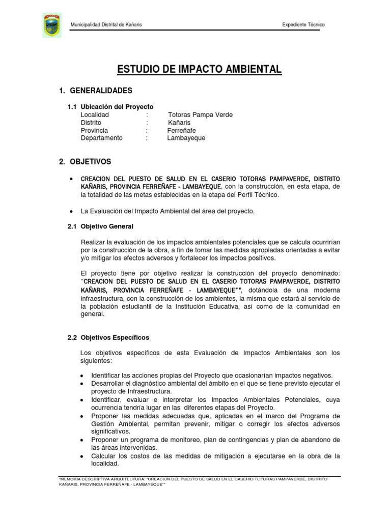 Estudio Impacto Ambiental | PDF | Degradación ambiental | Evaluación de ...
