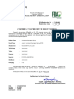Certificate of Product Registration: Food and Drug Administration