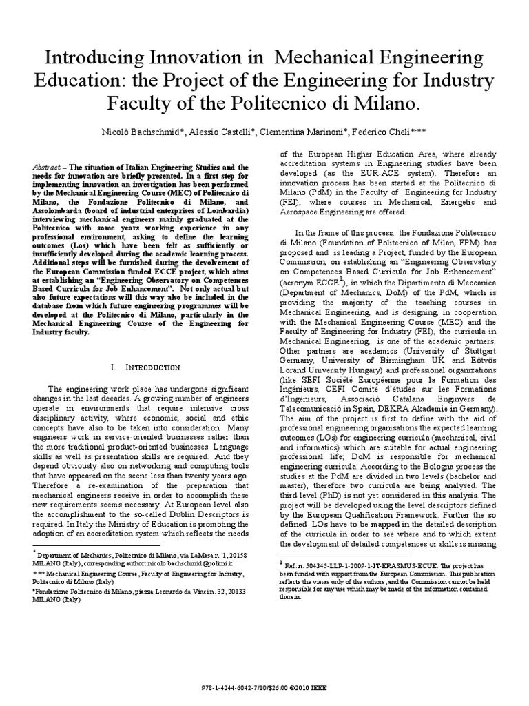 Introducing Innovation in Mechanical Engineering Education - The