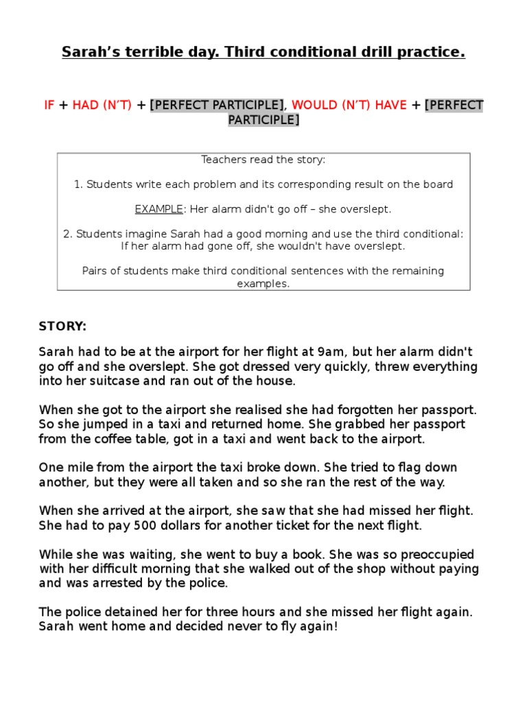Third Conditional Practice: Sarah's Day | PDF