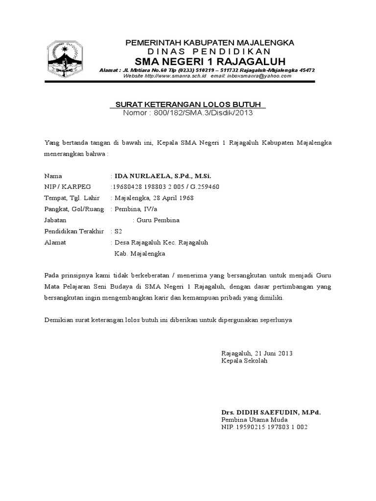 Surat Keterangan Lolos Butuh