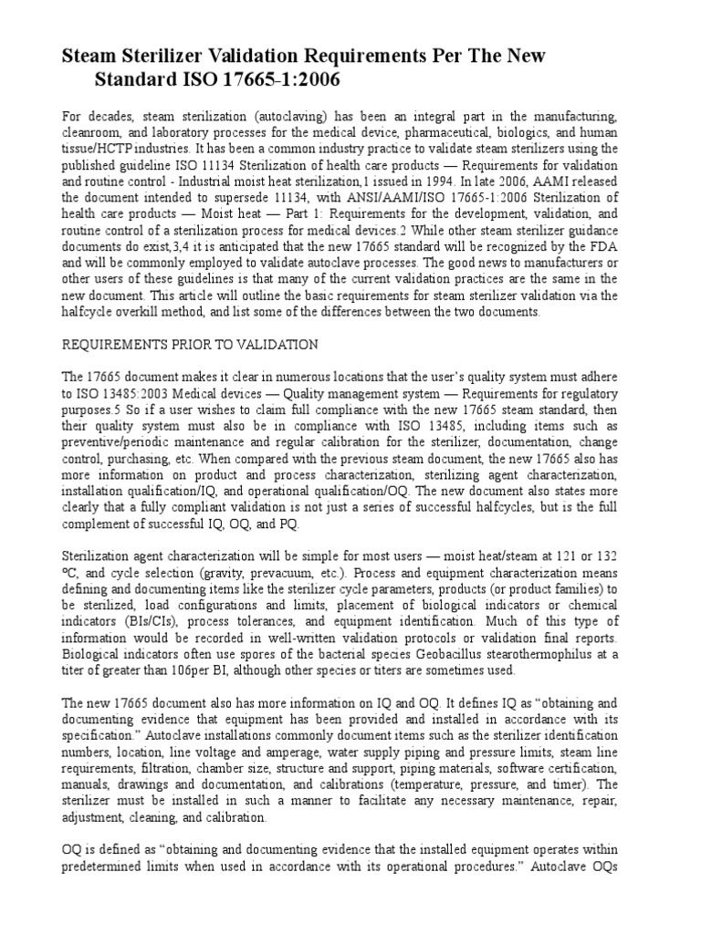 Steam Sterilization Validation | PDF | Verification And Validation ...