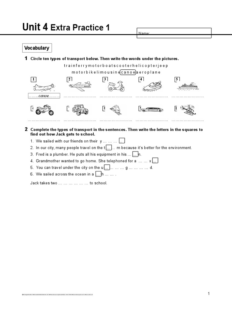 Transport Vocabulary and Grammar Practice | PDF